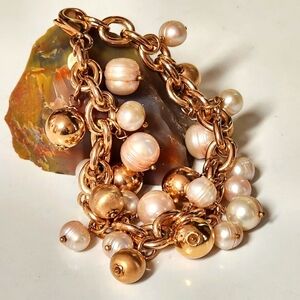 Honora Bronze Italy Bracelet  Freshwater  Cultured Pearl Dangle Light Pink Cream